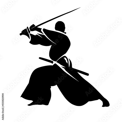 a black silhouette of a warrior with a sword black, image, knight, man, silhouette, sword, warrior , Generative art.