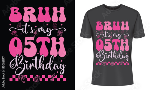 Cute Fifth Birthday T-shirt Design featuring a playful retro style text and graphic elements perfect for kids apparel.
