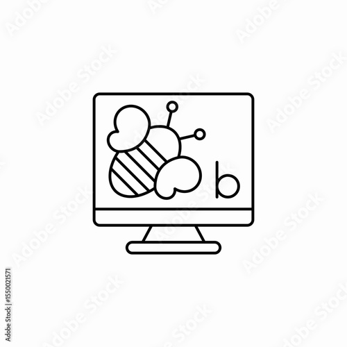 computer with bee icon sign vector