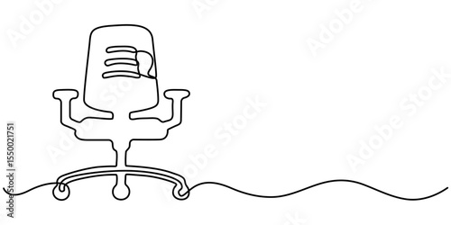 Continuous one line drawing of an office chair. Single line drawing of an executive chair, Office chair one continuous line drawing vector illustration. Premium vector.                                