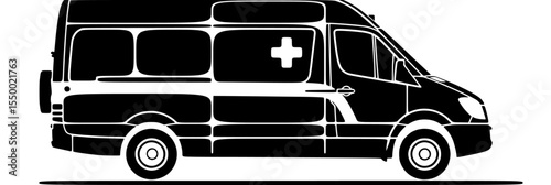 a black and white image of a van or ambulance ambulance, black, bus, image, logo, silhouette, van , Generative art.
