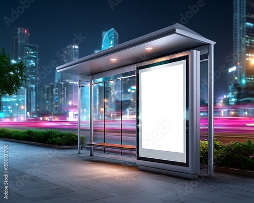 Modern bus stop at night