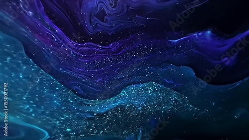 Abstract swirling colours and glittering particles.