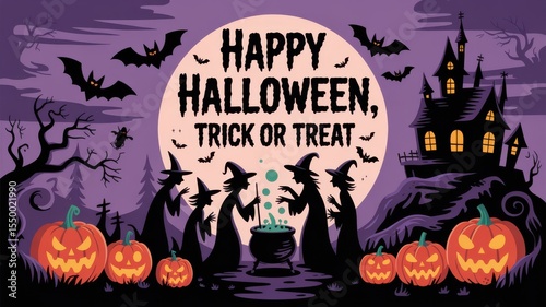 Happy halloween trick or treat witches cauldron