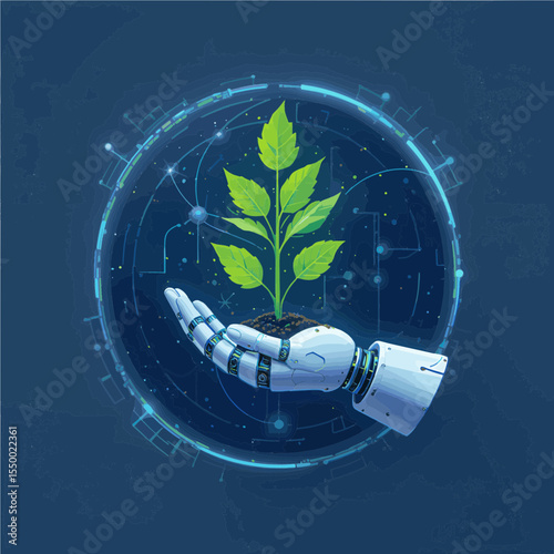 ecology concept illustration of sustainability between AI technology and green energy