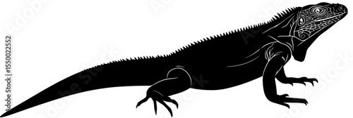 a black and white drawing of a large lizard black, drawing, iguana, large, lizard, silhouette , Generative art.