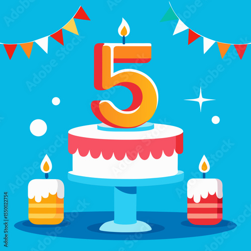 Fifth Birthday Cake with Candles and Bunting