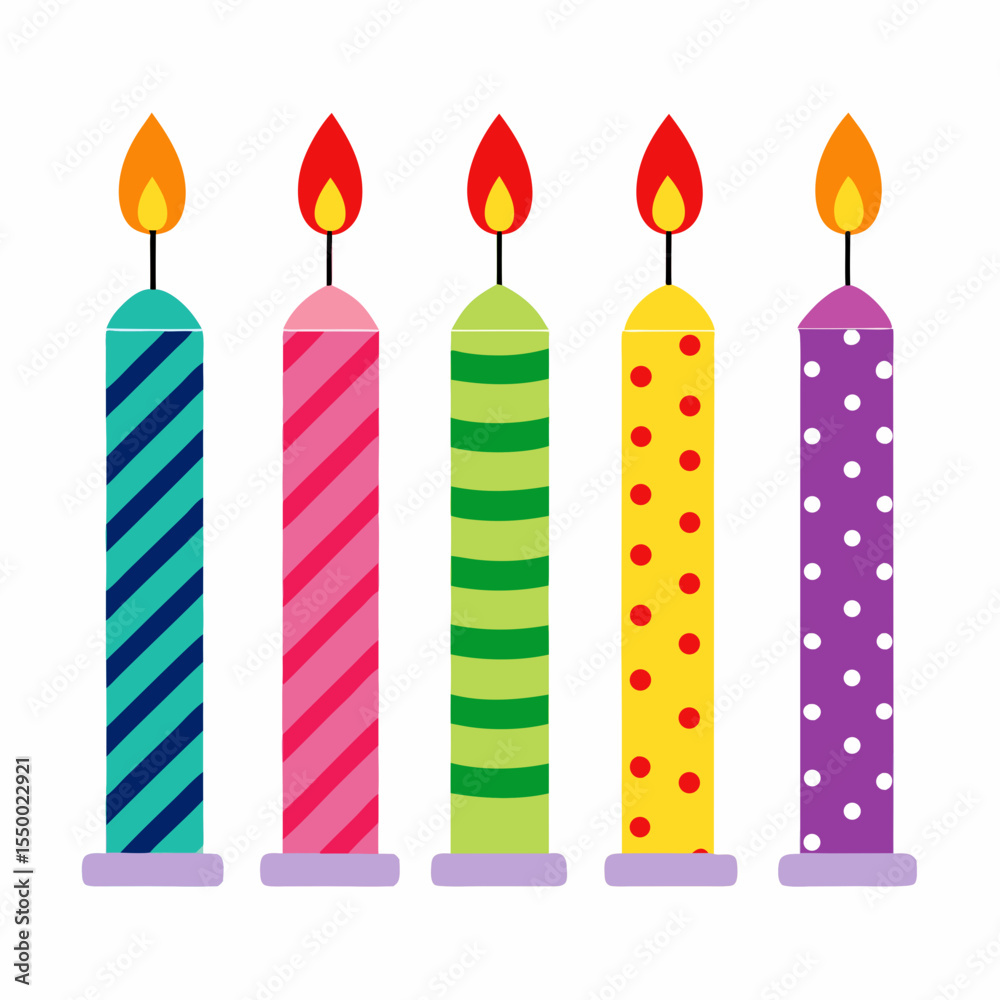 Fototapeta premium Five Colorful Birthday Candles with Different Patterns
