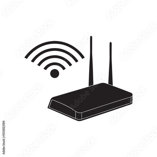 Black Modem with WiFi signal silhouette vector illustration on white background