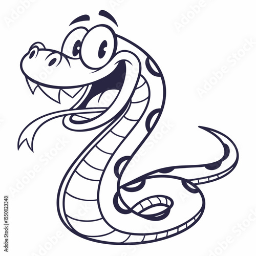 Funny Snake Vector – Cute Cartoon Reptile Character | Smiling Snake Illustration – Playful Jungle Animal Design | Silly Snake Vector – Goofy and Adorable Serpent Art