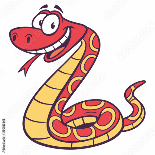 Funny Snake Vector – Cute Cartoon Reptile Character | Smiling Snake Illustration – Playful Jungle Animal Design | Silly Snake Vector – Goofy and Adorable Serpent Art