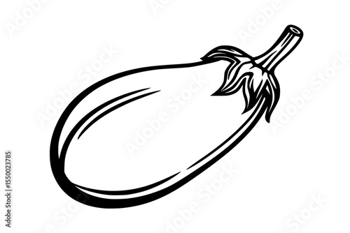 a black and white outline of an eggplant, linear illustration black, drawing, eggplant, icon, illustration, outline, vegetable , Generative art.
