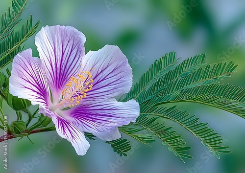 Vibrant purple and white hibiscus flower, detailed close-up