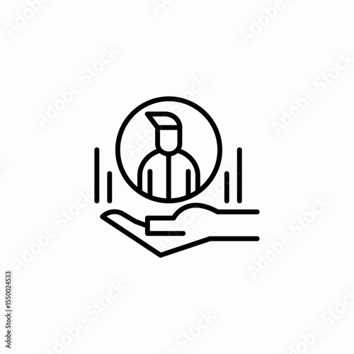 hand holding person icon sign vector