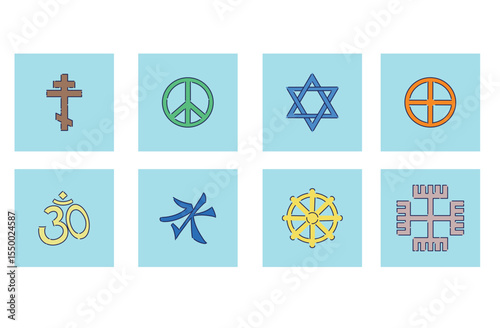 A Variety of Eclectic Religious Symbols that Represent Different Spiritual Beliefs and Practices
