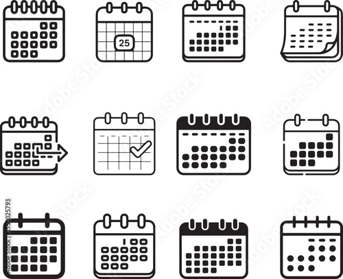 Calendar icons set schedule organizer planner appointment