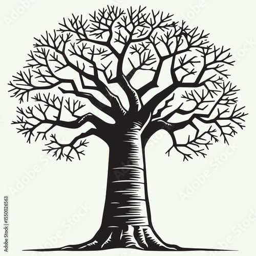 Iconic Baobab Tree vector design,African baobab tree bold silhouette vector on white background. Tree Silhouette.