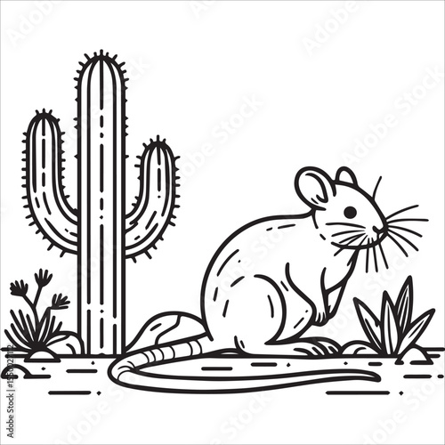 Kangaroo Rat Near a Cactus vector,Detailed Black Silhouette Set Desert Plants Animals Cactus Kangaroo Rat Tree Grass Vector Art photo
