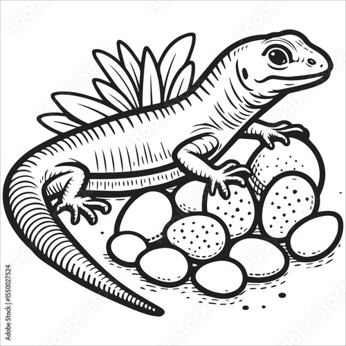 Lizard Near Its Eggs vector,