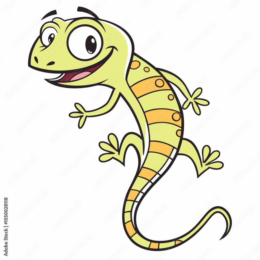 Fototapeta premium Funny Lizard Vector – Cartoon Reptile Illustration |Cute and Silly Lizard Vector – Playful Animal Design |Smiling Lizard Cartoon – Funny Vector Reptile