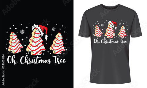 Festive Christmas T-shirt Design Featuring Adorable Candy Cane Trees and a Playful Oh Christmas Tree Slogan Perfect for Holiday Apparel