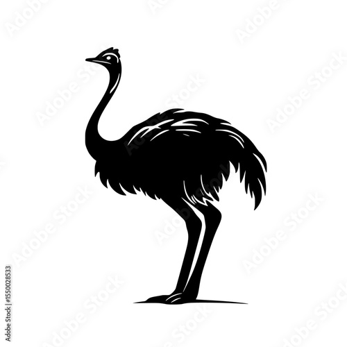 an image of a black silhouette of an ostrich bird, black, illustration, image, ostrich, silhouette, stand , Generative art.
