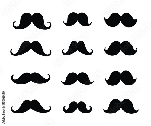 Mustache icons vector silhouette set