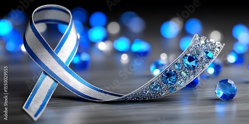 Blue and white ribbon with crystals