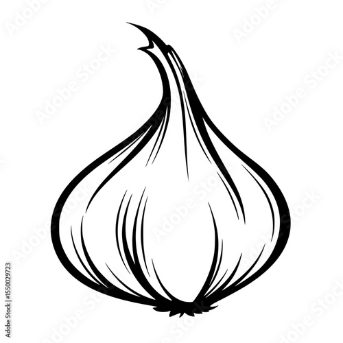 a black and white illustration of an onion black, drawing, garlic, illustration, onion, silhouette , Generative art.