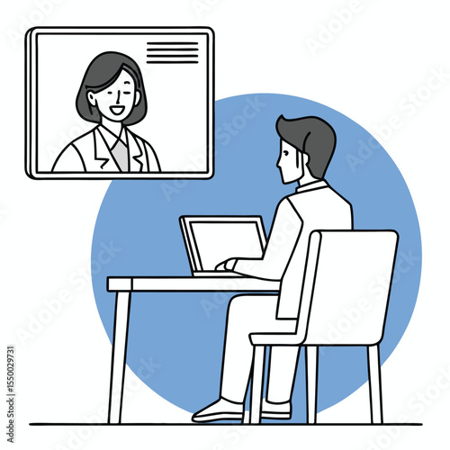 Young professional has a video call with female colleague while working at his desk