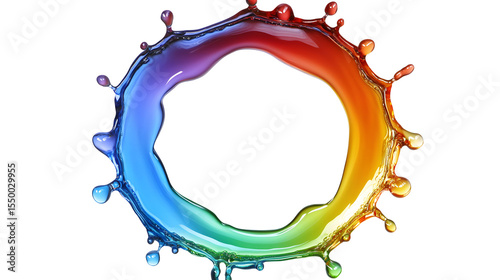Rainbow Liquid Splash Circle isolated on a transparent background