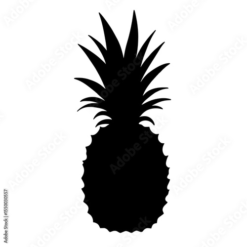 Minimalist black silhouette of a pineapple with spiky crown on white background