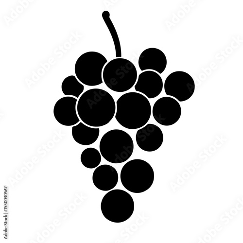 Minimalist black silhouette of grape cluster on white background