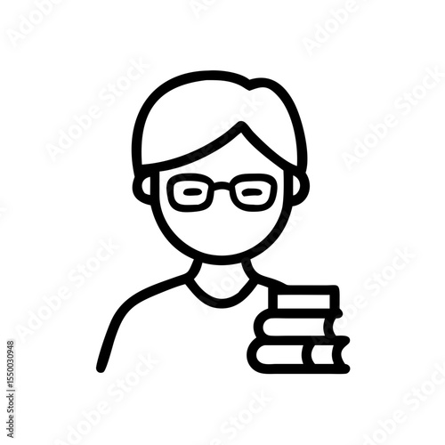 Librarian with books and glasses on transparent background