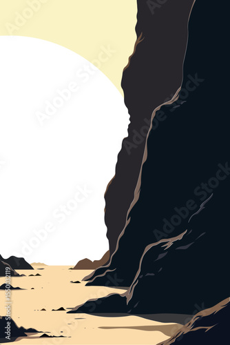 Gate, Canyon, Valley, Stone, Rocks, Mountain Peak, Road, Sun, Moon, Sky, Sunset, Business, Mountain, Mindset, Artwork, Vector
