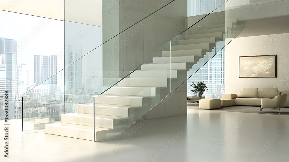 Obraz premium interior of a modern house, staircase to the second floor.