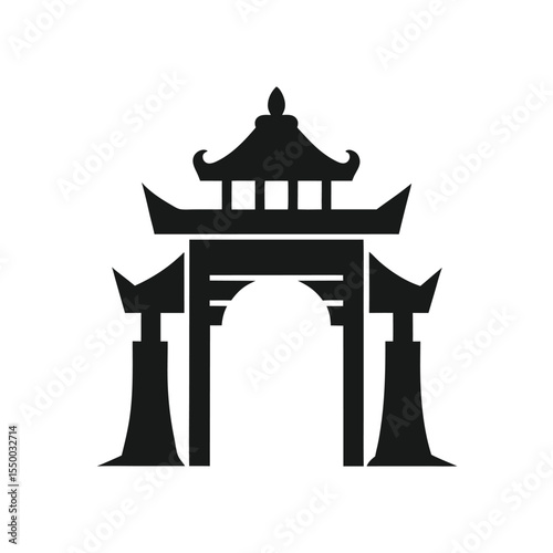 silhouette ancient temple gate logo