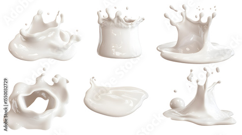 White Milk Splashes Set isolated on a transparent background