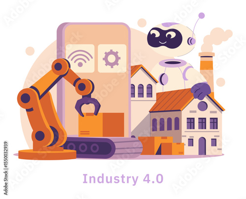 AI In Industry And Manufacturing. Flat Vector Illustration