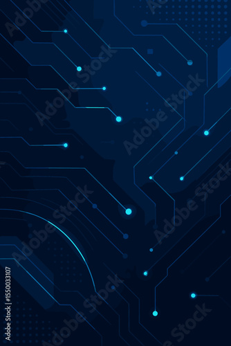 Abstract digital technology background with a glowing circuit board pattern. Futuristic hi-tech computer motherboard concept for AI and big data. Vector network communication design.