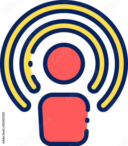 Podcast Icon Person Surrounded by Sound Waves, Digital Illustration