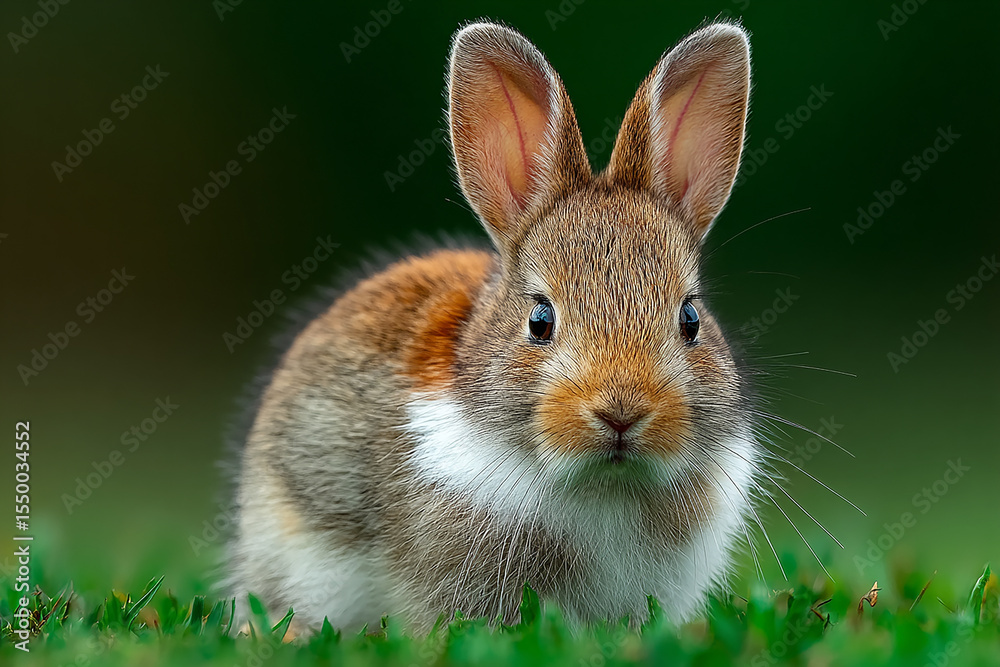 Fototapeta premium Adorable Wild Rabbit in Green Grass A Close-Up Photo