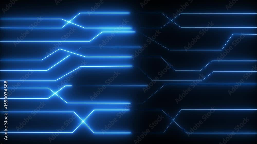Colorful neon line moving on black background. Neon lights blinking lines moving animation. Straight neon laser line color blue black background. Colorful neon line moving on black background. Neon lights blinking lines moving animation. Straight neon laser line color blue black background.