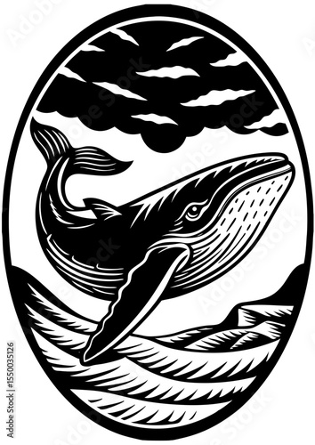 vector illustration of a black and white fish