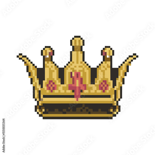 Pixel Art Golden Crown with Decorative Elements