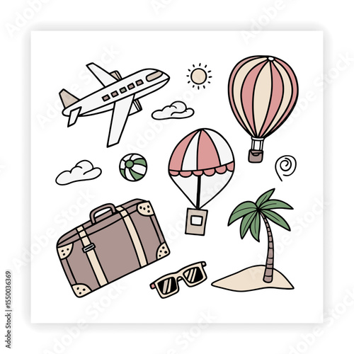 Tourist Attractions and Travel Gear Vector Set