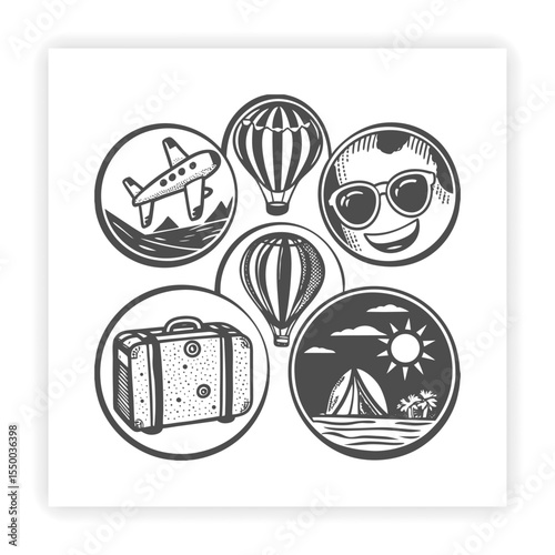 Tourist Attractions and Travel Gear Vector Set