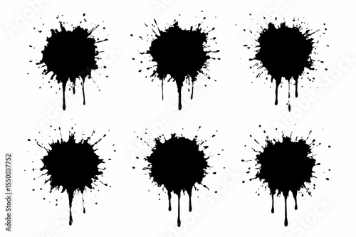 Graffiti Spray Stains Vector Template with Drips, Splatter, and Street Art Stencil Silhouettes