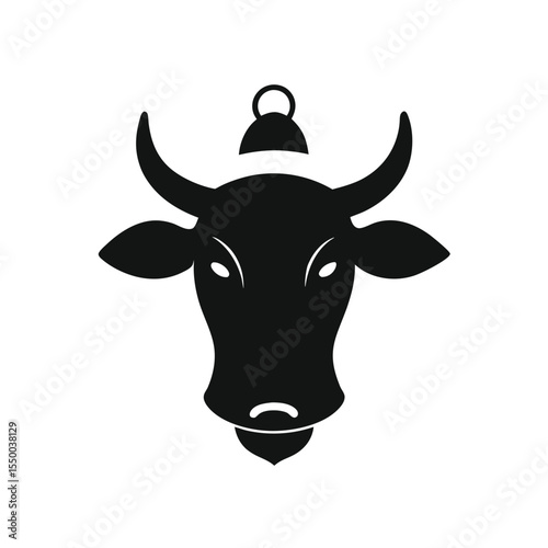 silhouette cattle head with horns and bell logo 