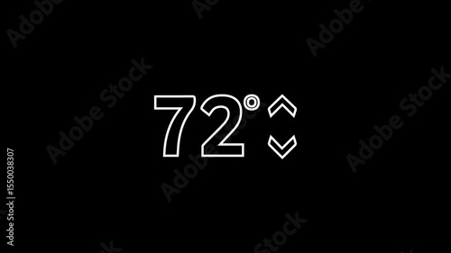 An animated icon of the number '72°' (72 degrees) on a solid black background. The icon is modern and clean, with a linear or minimal design. The animation could include a gentle fade-in.